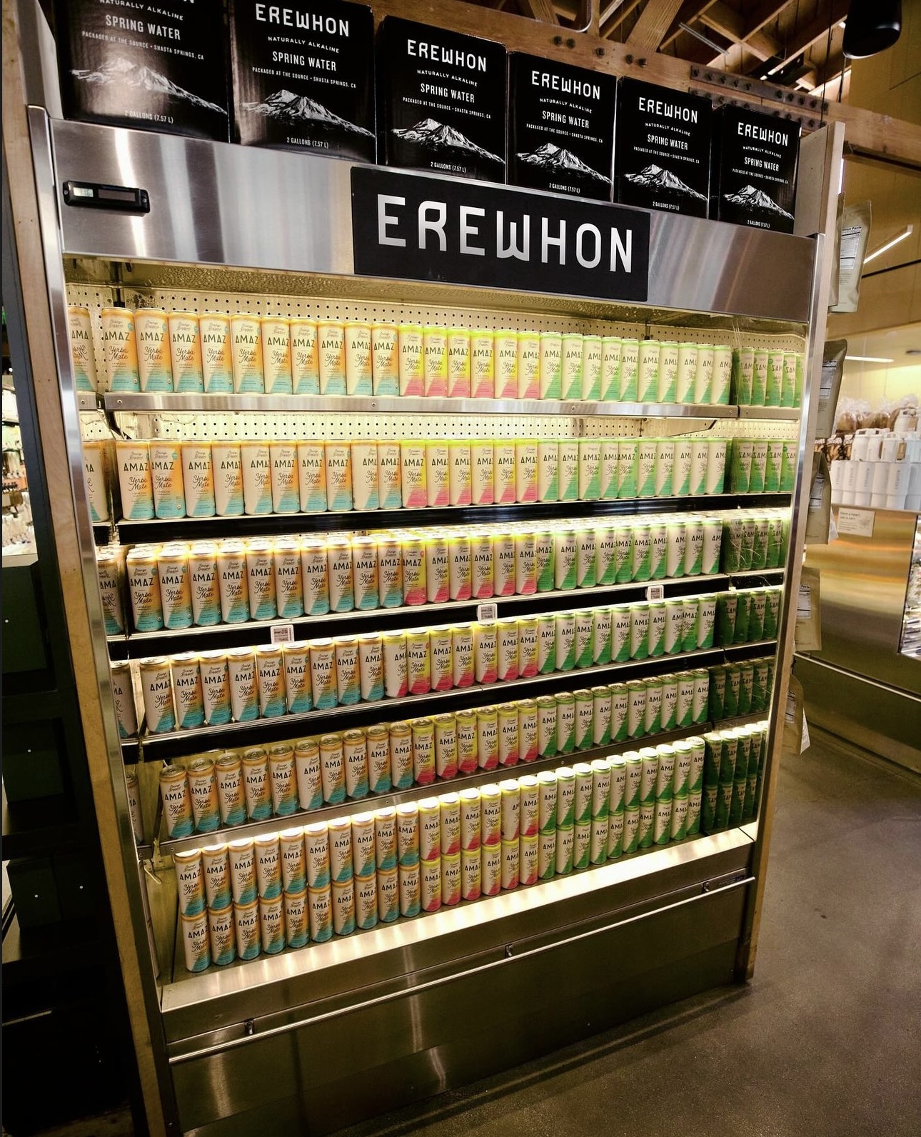 Floor-to-ceiling AMAZ endcap at Erewhon Market