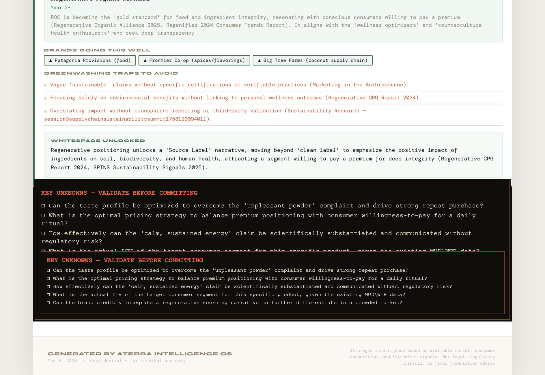 Final recommendation excerpt from a sample Product Intelligence Brief