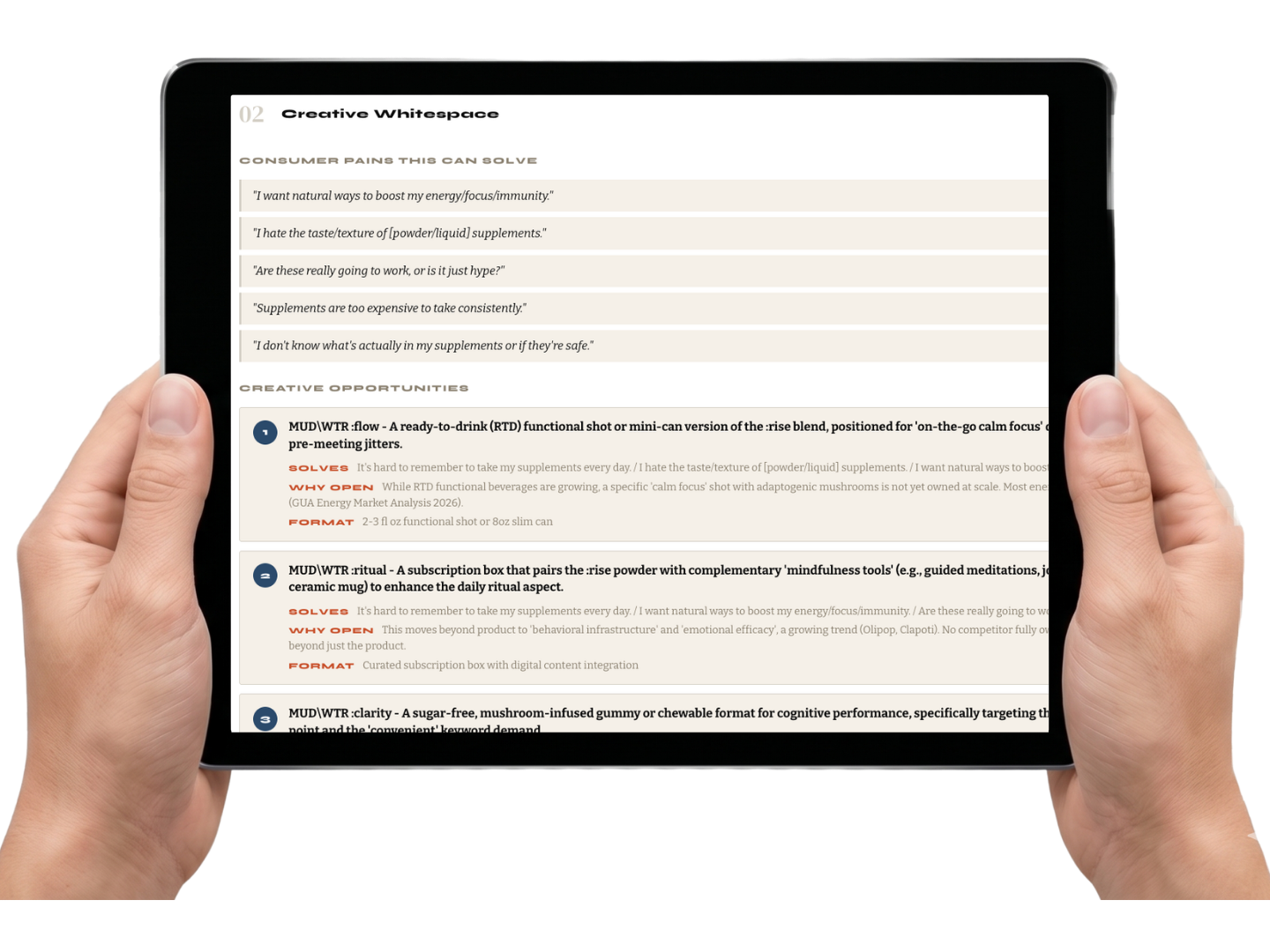 Gravity Product Intelligence Brief displayed on iPad